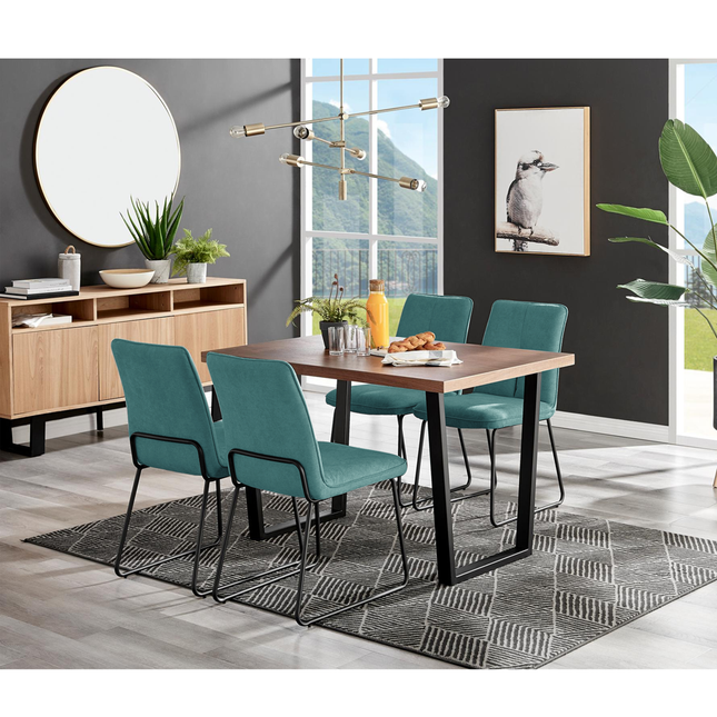 Kerry - Dark Oak Wood Effect Dining Table & 4 Halle Turquoise Fabric Dining Chairs