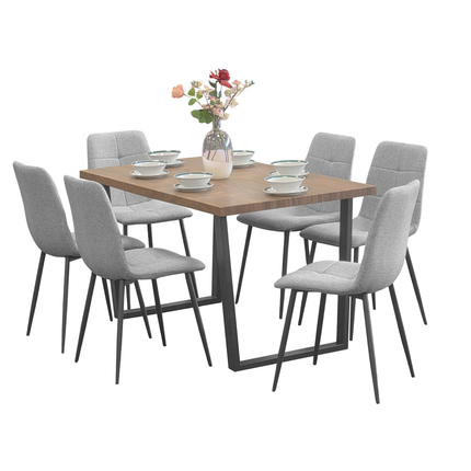 Kerry - Large Dark Oak Wood Effect Dining Table & Helsinki Grey Fabric Dining Chairs