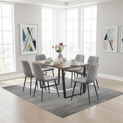 Kerry - Large Dark Oak Wood Effect Dining Table & Helsinki Grey Fabric Dining Chairs