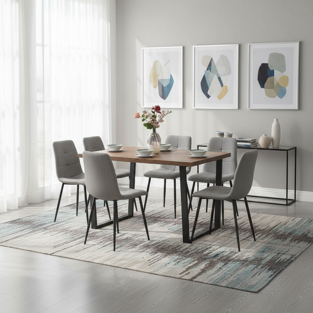 Kerry - Large Dark Oak Wood Effect Dining Table & Helsinki Grey Fabric Dining Chairs