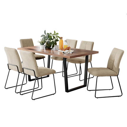 Kerry - Large Dark Oak Wood Effect Dining Table & Halle Beige Fabric Dining Chairs