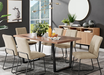 Kerry - Large Dark Oak Wood Effect Dining Table & Halle Beige Fabric Dining Chairs