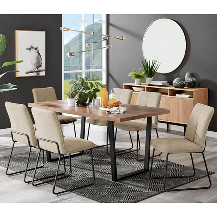 Kerry - Large Dark Oak Wood Effect Dining Table & Halle Beige Fabric Dining Chairs