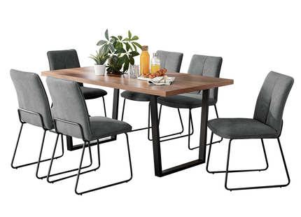 Kerry - Large Dark Oak Wood Effect Dining Table & Halle Grey Fabric Dining Chairs