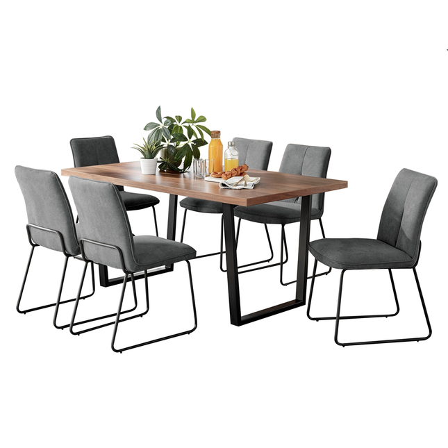 Kerry - Large Dark Oak Wood Effect Dining Table & Halle Grey Fabric Dining Chairs