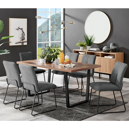 Kerry - Large Dark Oak Wood Effect Dining Table & Halle Grey Fabric Dining Chairs