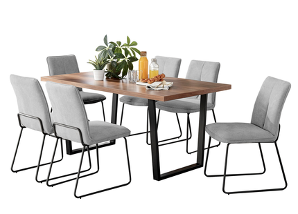 Kerry - Large Dark Oak Wood Effect Dining Table & Halle Light Grey Fabric Dining Chairs