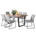 Kerry - Large Dark Oak Wood Effect Dining Table & Halle Light Grey Fabric Dining Chairs