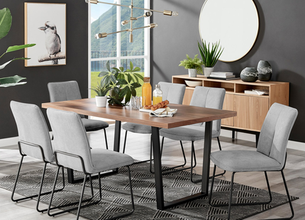 Kerry - Large Dark Oak Wood Effect Dining Table & Halle Light Grey Fabric Dining Chairs