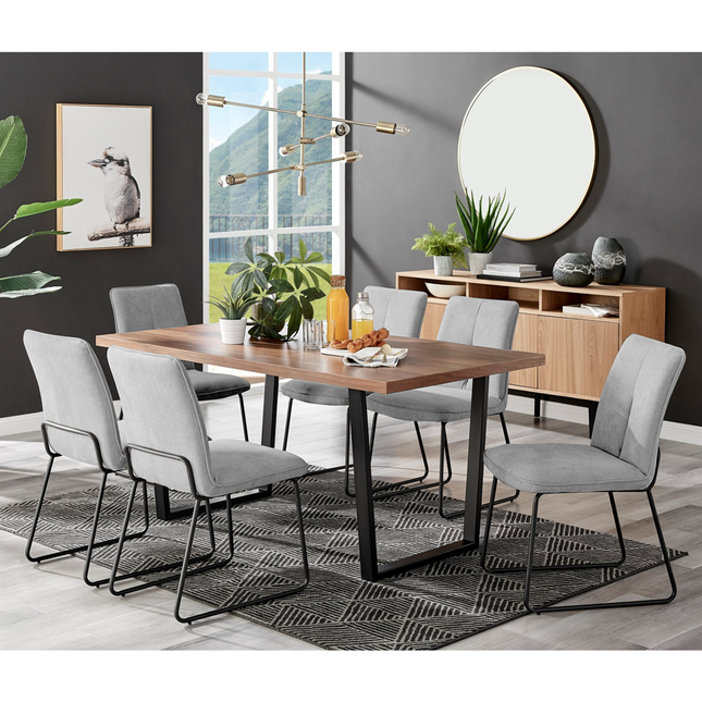 Kerry - Large Dark Oak Wood Effect Dining Table & Halle Light Grey Fabric Dining Chairs