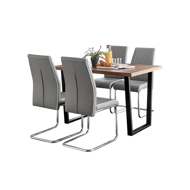Kerry - Dark Oak Wood Effect Dining Table & 4 Elba Grey Dining Chairs