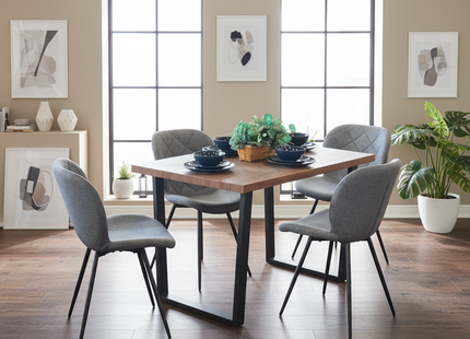 Kerry - Dark Oak Wood Effect Dining Table & 4 Astrid Grey Fabric Dining Chairs