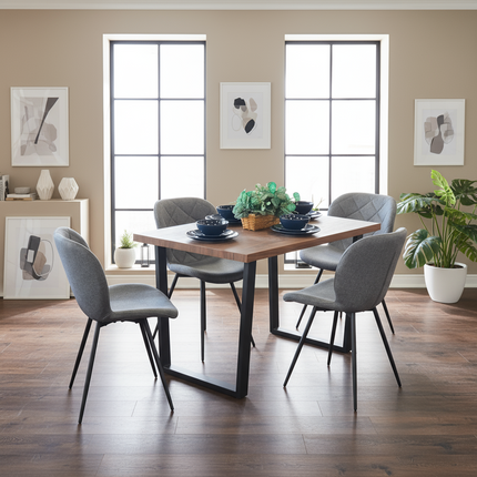 Kerry - Dark Oak Wood Effect Dining Table & 4 Astrid Grey Fabric Dining Chairs