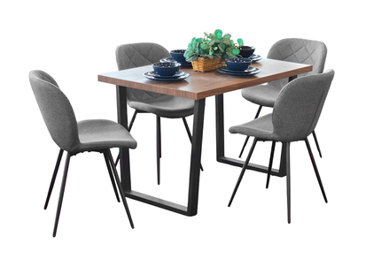 Kerry - Dark Oak Wood Effect Dining Table & 4 Astrid Grey Fabric Dining Chairs