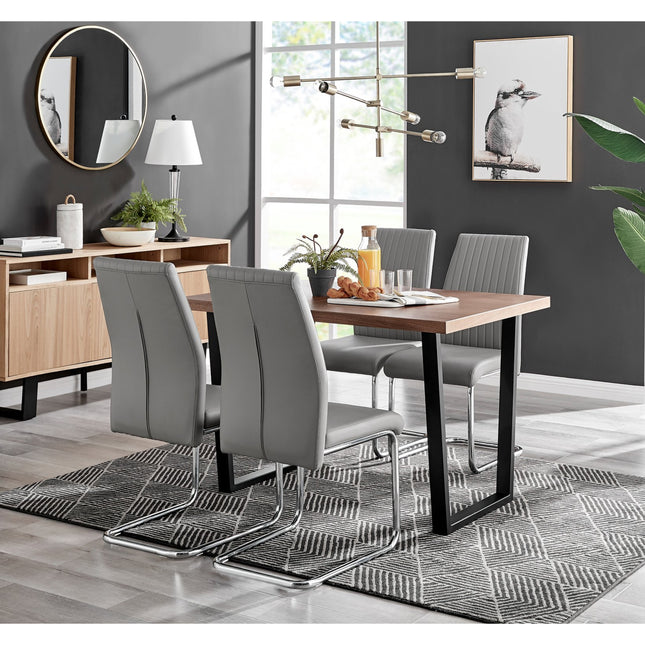 Kerry - Dark Oak Wood Effect Dining Table & 4 Elba Grey Dining Chairs
