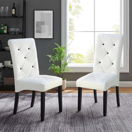 Lily - White PU Buttoned Dining Chair