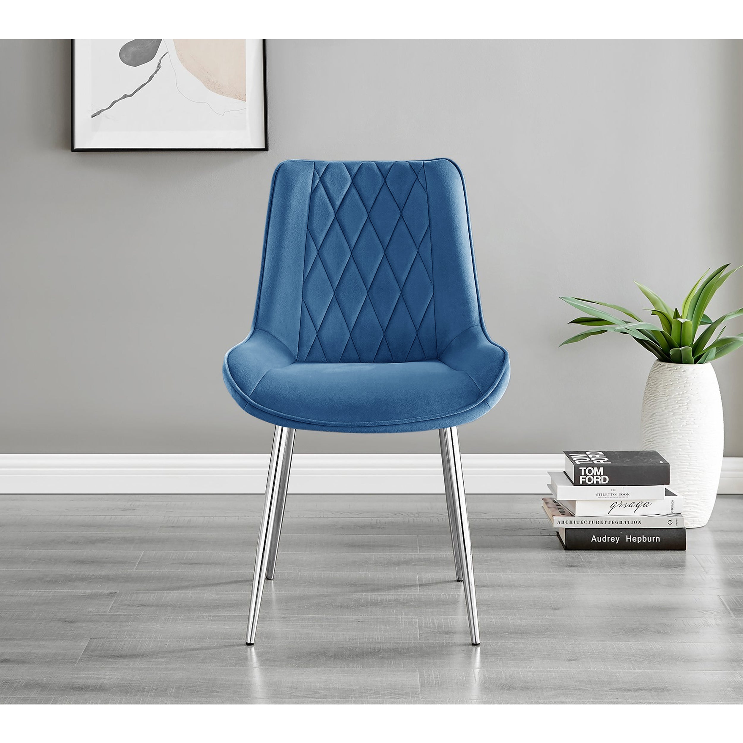 Luxury Grey And Blue Dining Chairs Maya Navy Blue Velvet Chrome