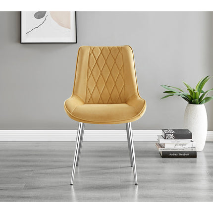 Maya - Mustard Velvet Chrome Leg Luxury Dining Chair