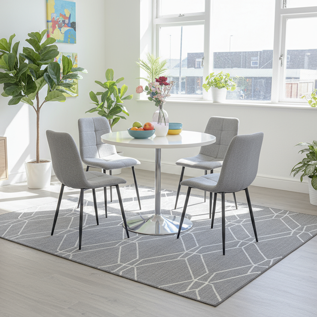 Mini Pod- Round White High Gloss Dining Table & Grey Helsinki Chairs