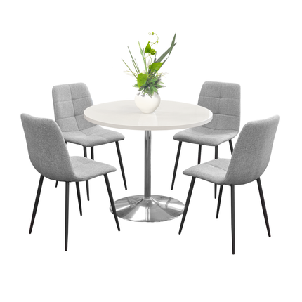 Mini Pod- Round White High Gloss Dining Table & Grey Helsinki Chairs