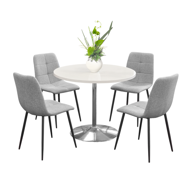 Mini Pod- Round White High Gloss Dining Table & Grey Helsinki Chairs