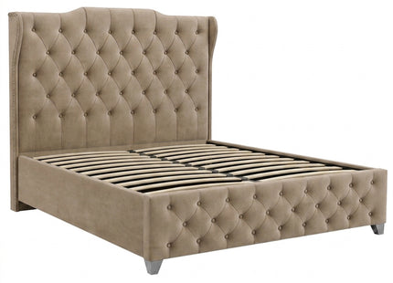 Moonlight - Upholstered Stone Beige Ottoman Lift-Up Storage Divan Base | 4ft6 Double