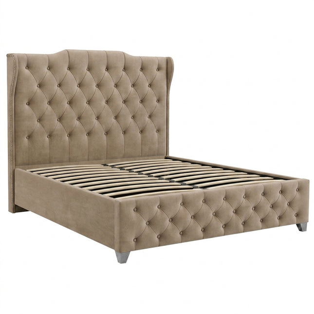 Moonlight - Upholstered Stone Beige Ottoman Lift-Up Storage Divan Base | 5ft King Size
