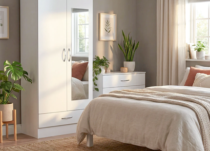 Nevada 2DR Wardrobe White with Mirror