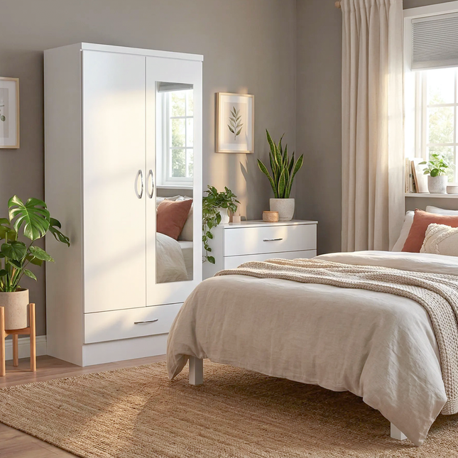 Nevada 2DR Wardrobe White with Mirror