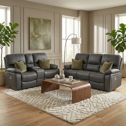 Nexus - 3+2 Charcoal Electric Recliner with Drinks Tray