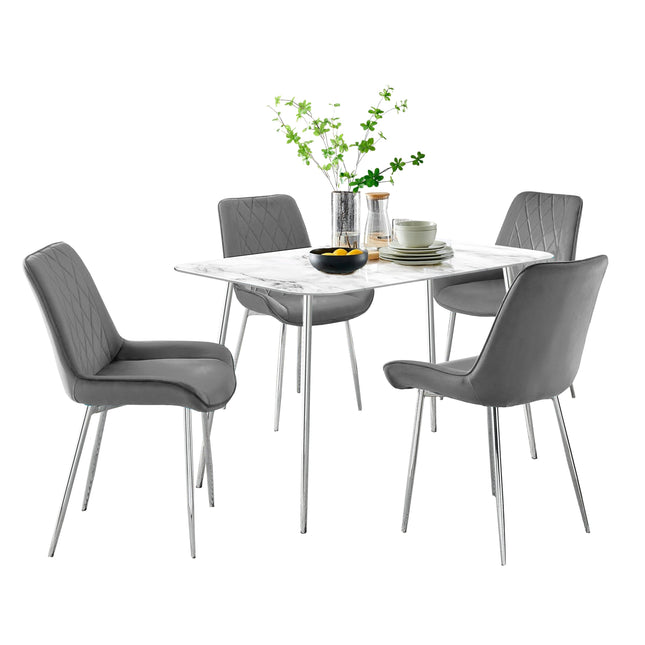 Novara - Glass Marble Effect Dining Table & 4 Grey Maya Chairs