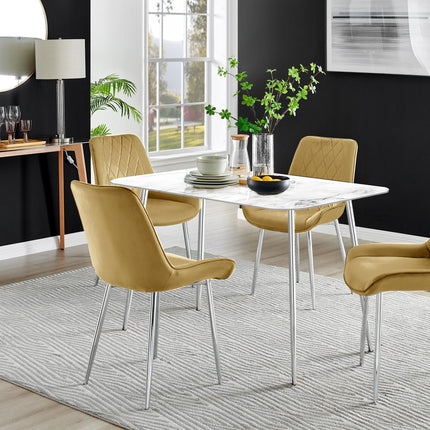 Novara - Glass Marble Effect Dining Table & 4 Mustard Maya Chairs