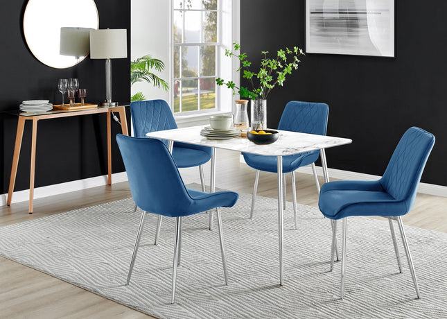 Novara - Glass Marble Effect Dining Table & 4 Navy Blue Maya Chairs