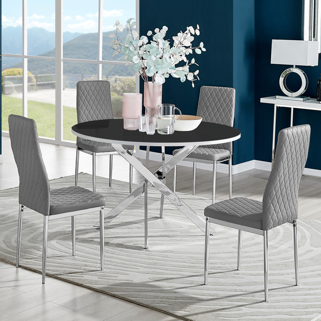 Palma - Black High Gloss Chrome Leg Table & 4 Studio Grey Dining Chair