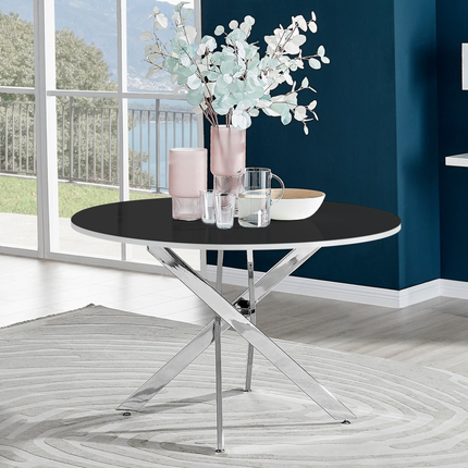 Palma - Black High Gloss Chrome Leg Table & 4 Studio Grey Dining Chair