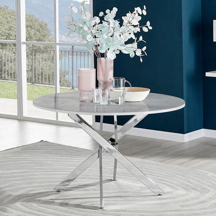 Palma - Glacier High Gloss Chrome Leg Table & 4 Studio Grey Dining Chair