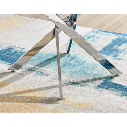 Palma - Glacier High Gloss Effect Chrome Leg Table & 4 Emma Grey Crushed Velvet Dining Chair