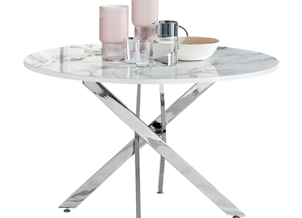 Palma - White Marble High Gloss Effect Chrome Leg Table