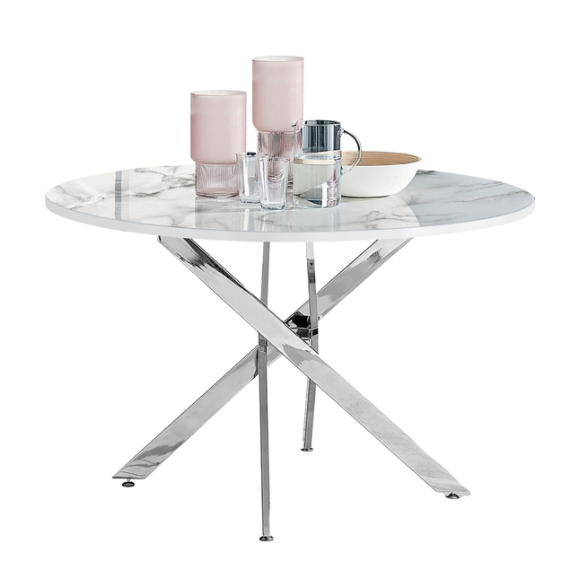 Palma - White Marble High Gloss Effect Chrome Leg Table