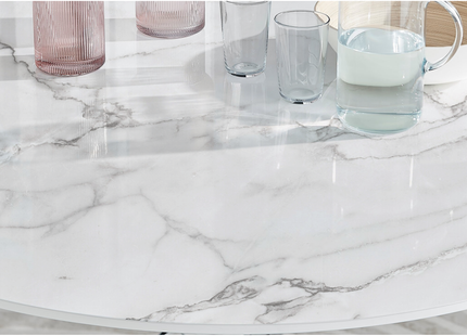 Palma - White Marble High Gloss Effect Chrome Leg Table & 4 Finbar Grey Chairs
