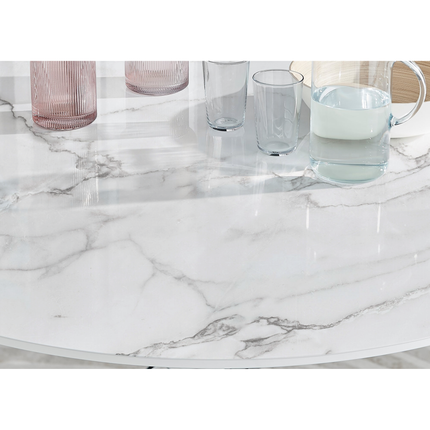 Palma - White Marble High Gloss Effect Chrome Leg Table & 4 Studio Grey Dining Chair