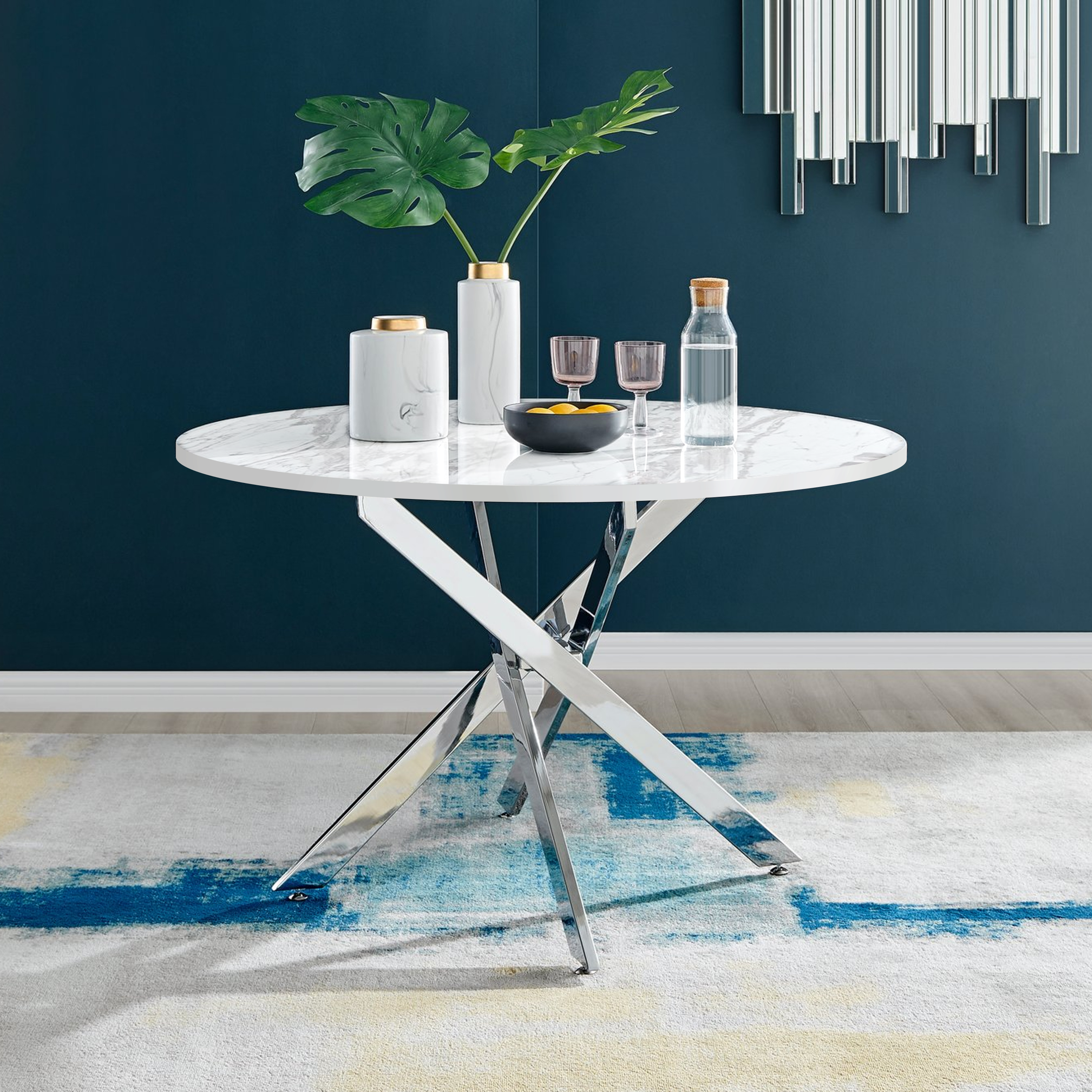 Palma White Marble High Gloss Effect Chrome Leg Table Bargaintown