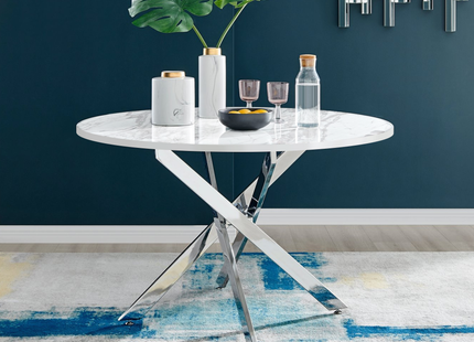 Palma - White Marble High Gloss Effect Chrome Leg Table & 4 Finbar Grey Chairs