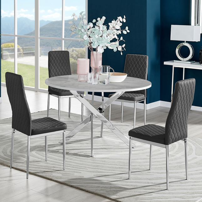 Palma - Glacier High Gloss Chrome Leg Table & 4 Studio Black Dining Chair