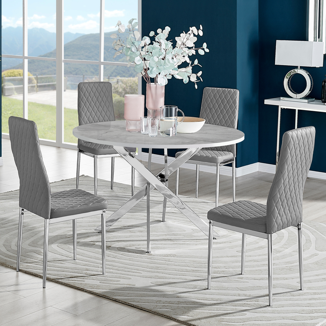 Palma - Glacier High Gloss Chrome Leg Table & 4 Studio Grey Dining Chair