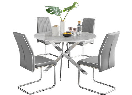 Palma - Glacier High Gloss Effect Chrome Leg Table & 4 Elba Grey Chairs
