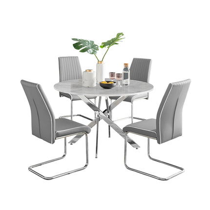Palma - Glacier High Gloss Effect Chrome Leg Table & 4 Elba Grey Chairs