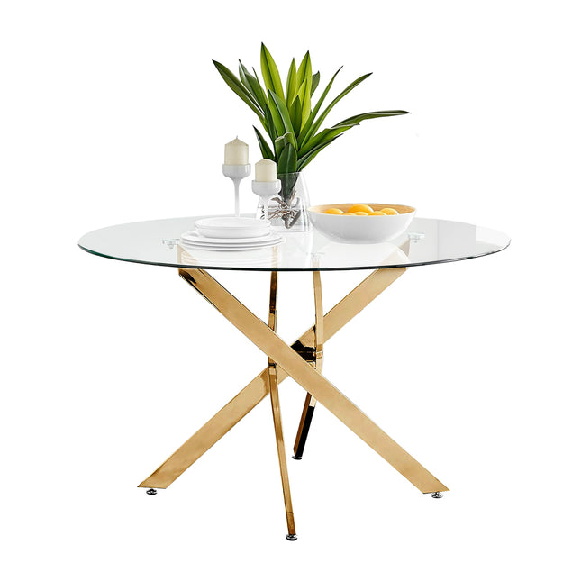 Palma - Tempered Glass Gold Leg Table Round Dining Table