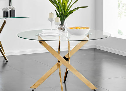 Palma - Tempered Glass Gold Leg Table Round Dining Table