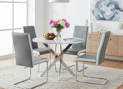 Palma - White Marble High Gloss Effect Chrome Leg Table & 4 Finbar Grey Chairs